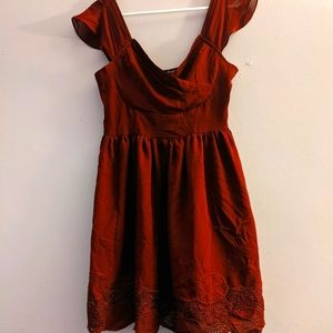 Red Lace Trim Cocktail Dress